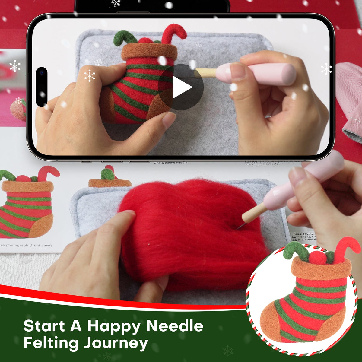 Santa Gingerbread Stocking and Mitten Christmas Needle Felting Kit by Wizardi F07N8-Z-10