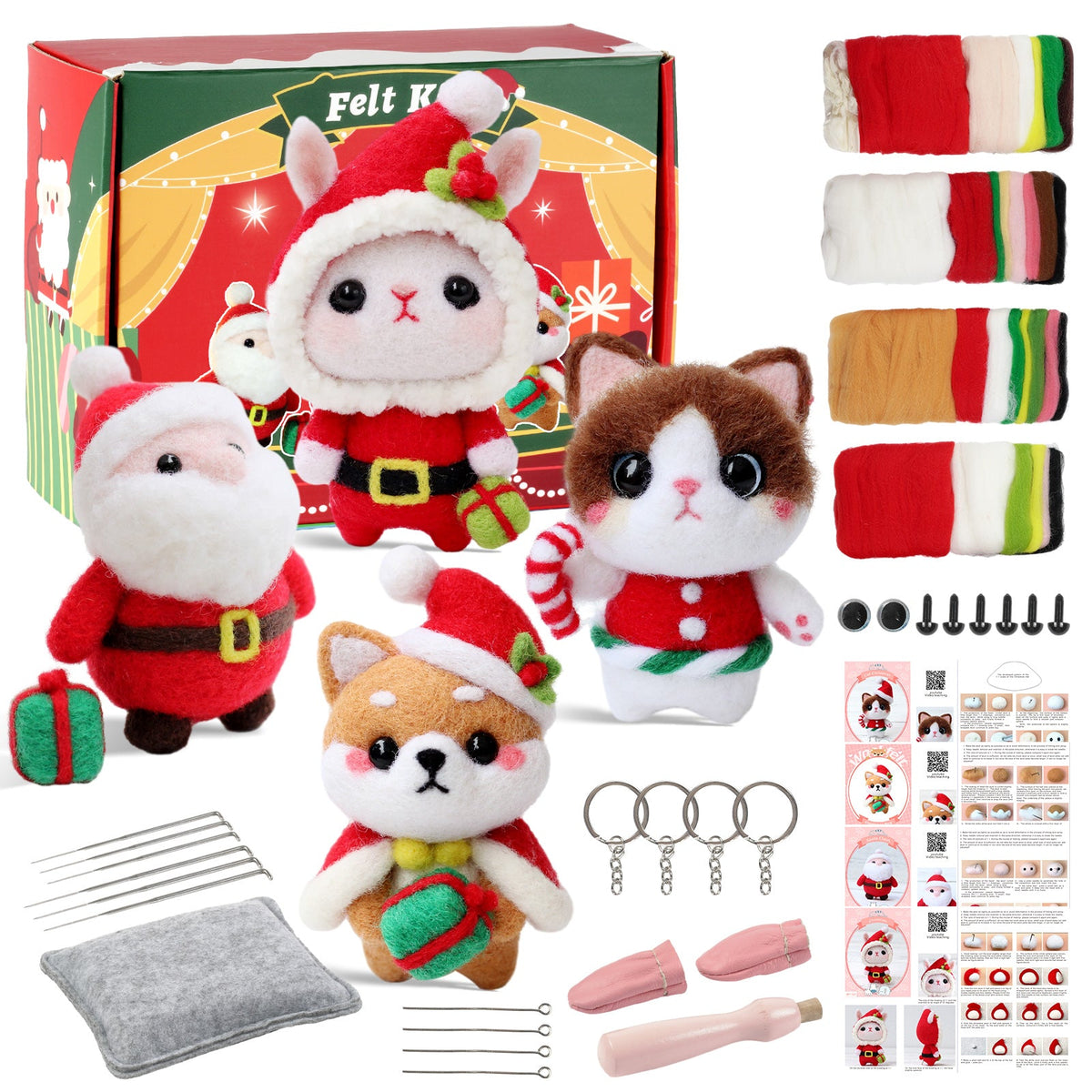 Santa Shiba Inu Cat and Bunny Christmas Needle Felting Kit by Wizardi F07N8-Z-06