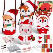Shiba Inu Fawn Piggy and Reindeer Christmas Needle Felting Kit by Wizardi F07N8-Z-12