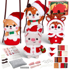Shiba Inu Fawn Piggy and Reindeer Christmas Needle Felting Kit by Wizardi F07N8-Z-12