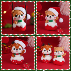 Shiba Inu Fawn Piggy and Reindeer Christmas Needle Felting Kit by Wizardi F07N8-Z-12
