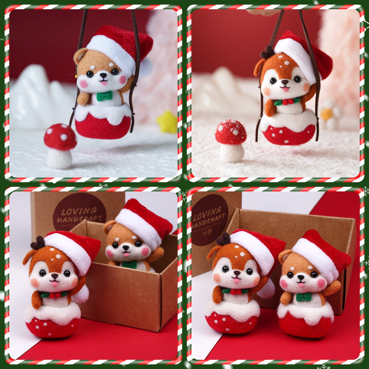 Shiba Inu Fawn Piggy and Reindeer Christmas Needle Felting Kit by Wizardi F07N8-Z-12