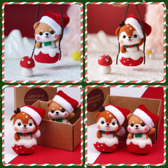 Shiba Inu Fawn Piggy and Reindeer Christmas Needle Felting Kit by Wizardi F07N8-Z-12