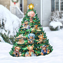 Teddy Bear-Themed Christmas Tree Outdoor Indoor Decor Wooden Christmas Decoration by G. Debrekht Christmas Decor - 8191508F
