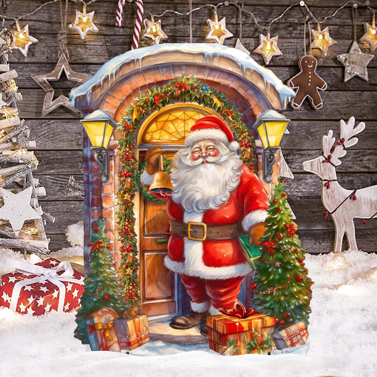 Knocking the Door Santa Outdoor Decor by G. Debrekht - Christmas Santa Snowman Decor