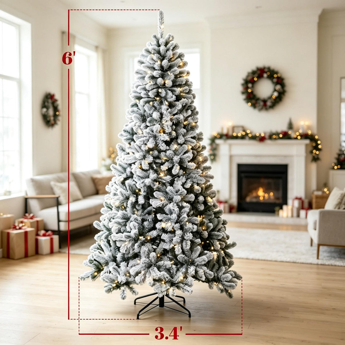 6 ft Pre-Lit Snow-Flocked Northern Pine Christmas Tree