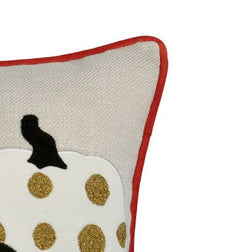 Embroidered Halloween Pumpkin Pillow – Spooky Polka Dot Linen Throw Accent