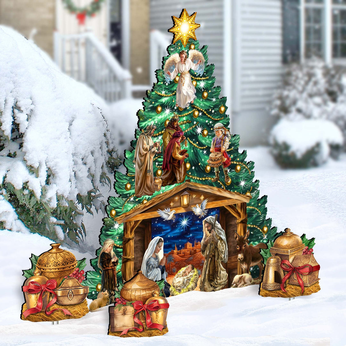 Nativity-Themed Christmas Tree Set Outdoor Indoor Decor Wooden Christmas Decoration Christmas Decor