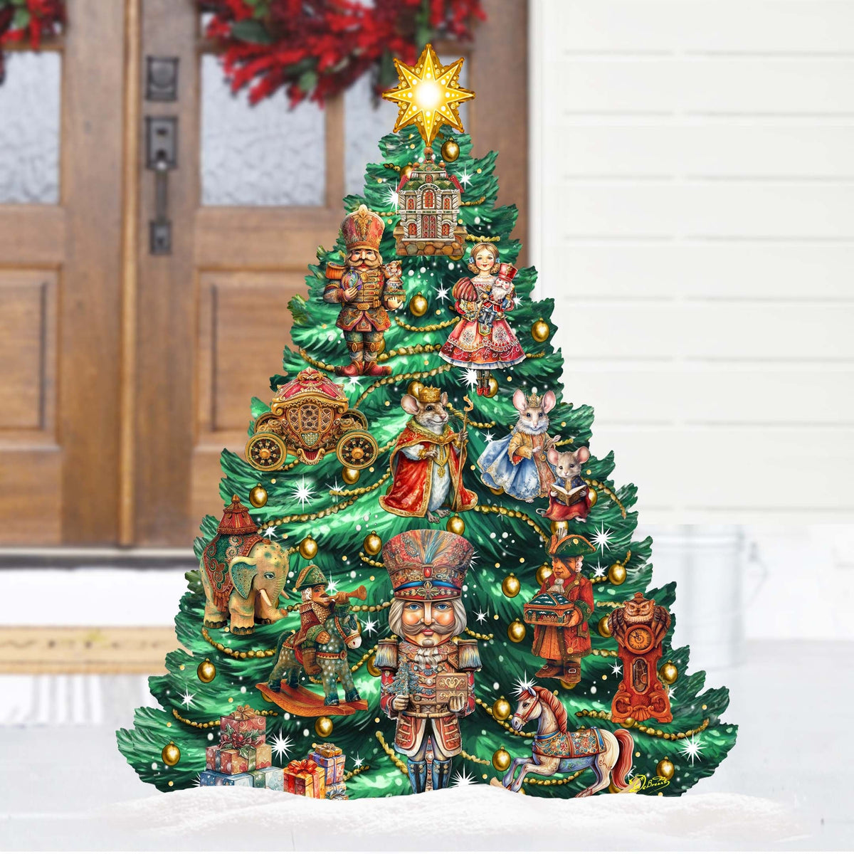 Nutcracker-Themed Christmas Tree Outdoor Indoor Decor Wooden Christmas Decoration by G. Debrekht Christmas Decor