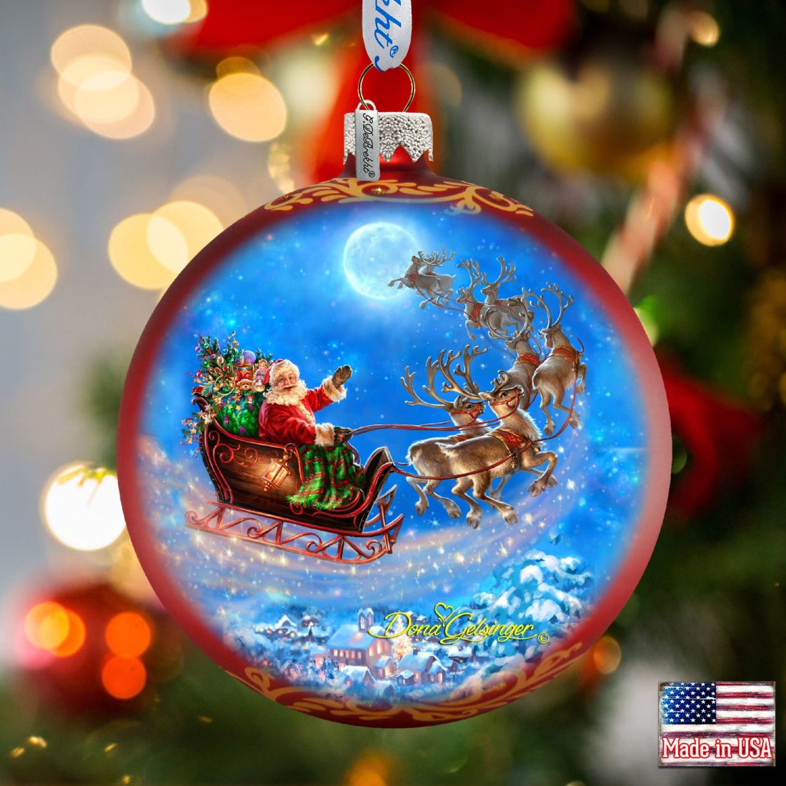Santa Magical Flight Glass Ornament - Christmas Santa Snowman Decor