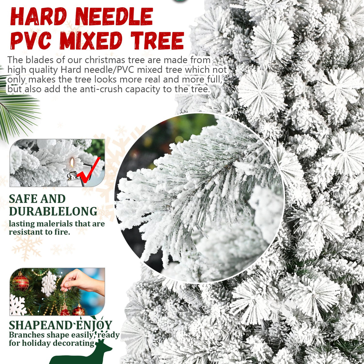 6FT Flocked Christmas Tree with 350 Warm LED Lights - Snowy Finish