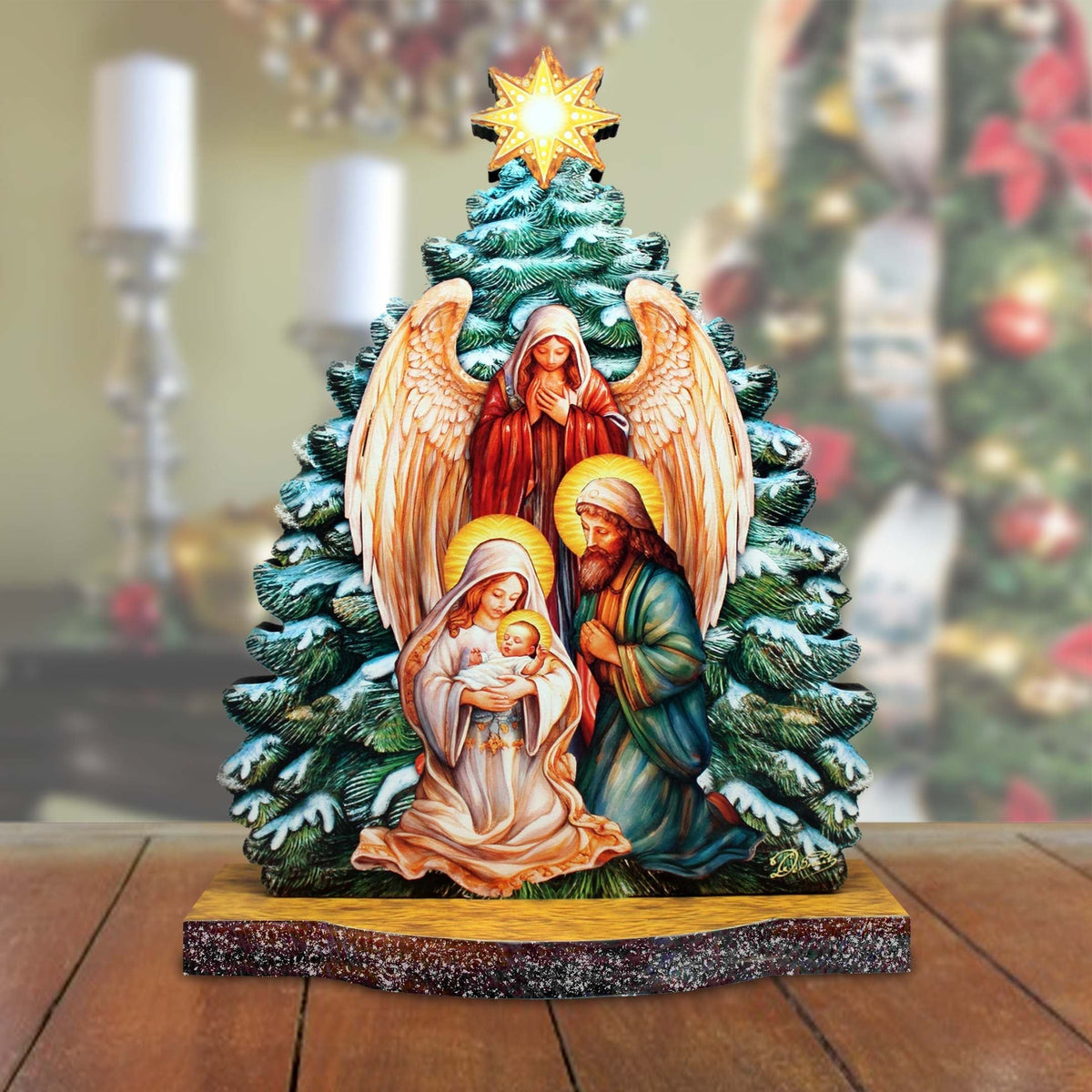 Graceful Angel Nativity Limited Edition Wooden Figurine by G. Debrekht - Centerpiece for Holiday Decor