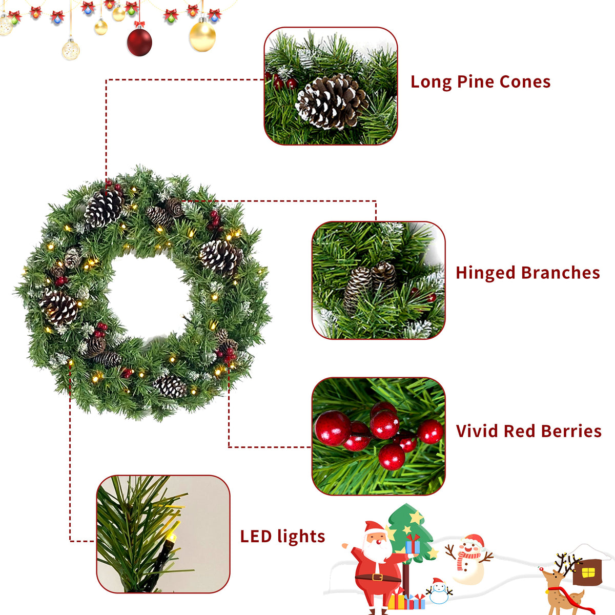 Pre-Lit Christmas Tree 4-Piece Set with LED Lights - Green