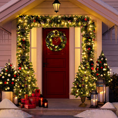 Pre-Lit Christmas Tree 4-Piece Set with LED Lights - Green