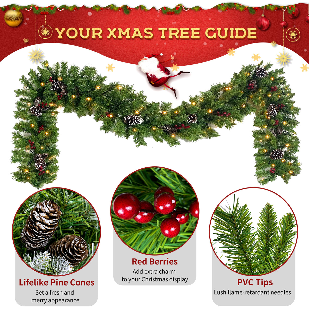 Pre-Lit Christmas Tree 4-Piece Set with LED Lights - Green
