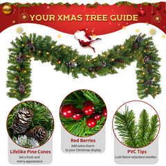 Pre-Lit Christmas Tree 4-Piece Set with LED Lights - Green