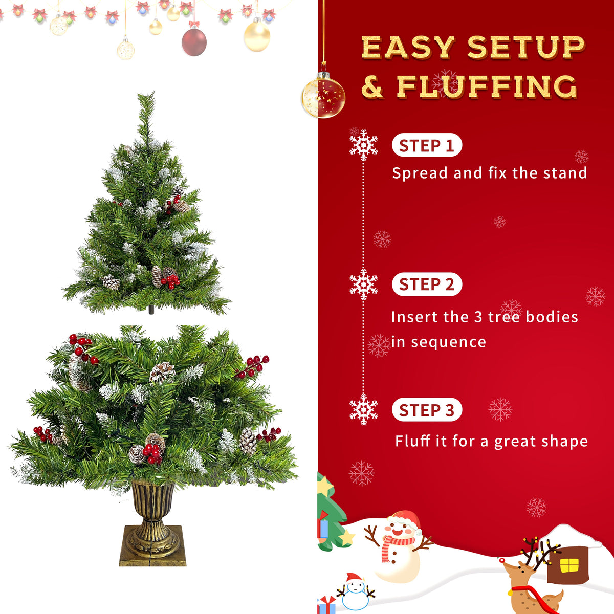 Pre-Lit Christmas Tree 4-Piece Set with LED Lights - Green
