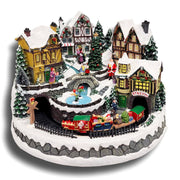 Winter Christmas Village with Train. Christmas Miniature.