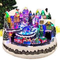 Winter Christmas Village with Train. Christmas Miniature.