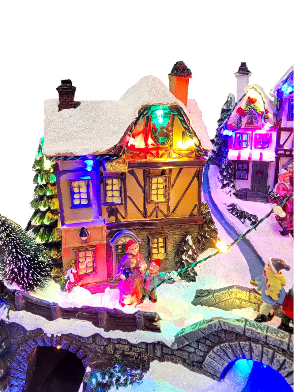 Winter Christmas Village with Train. Christmas Miniature.