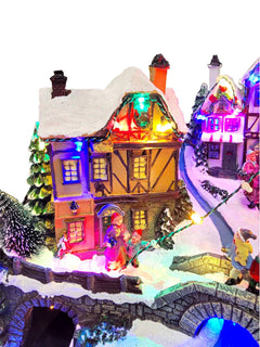 Winter Christmas Village with Train. Christmas Miniature.