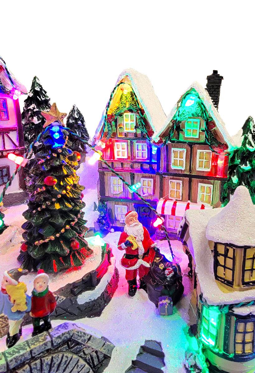 Winter Christmas Village with Train. Christmas Miniature.