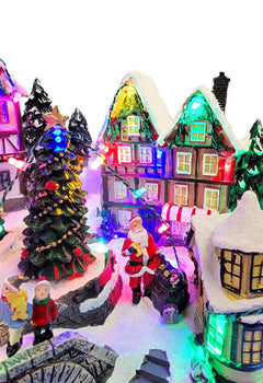 Winter Christmas Village with Train. Christmas Miniature.