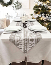 Gray Nordic Christmas Table Runner Silver
