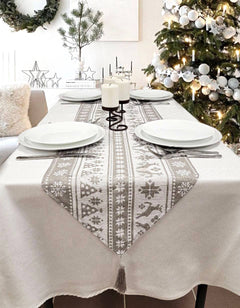 Gray Nordic Christmas Table Runner Silver