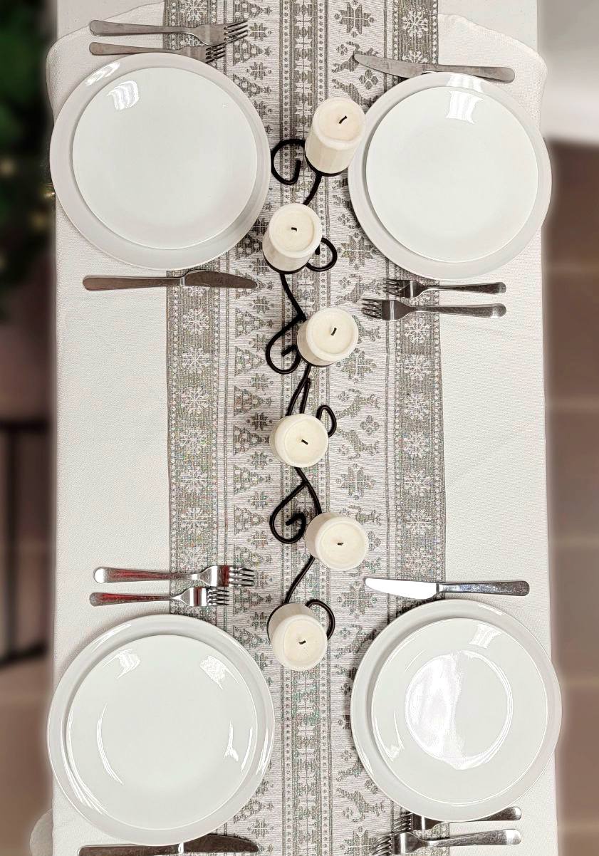 Gray Nordic Christmas Table Runner Silver