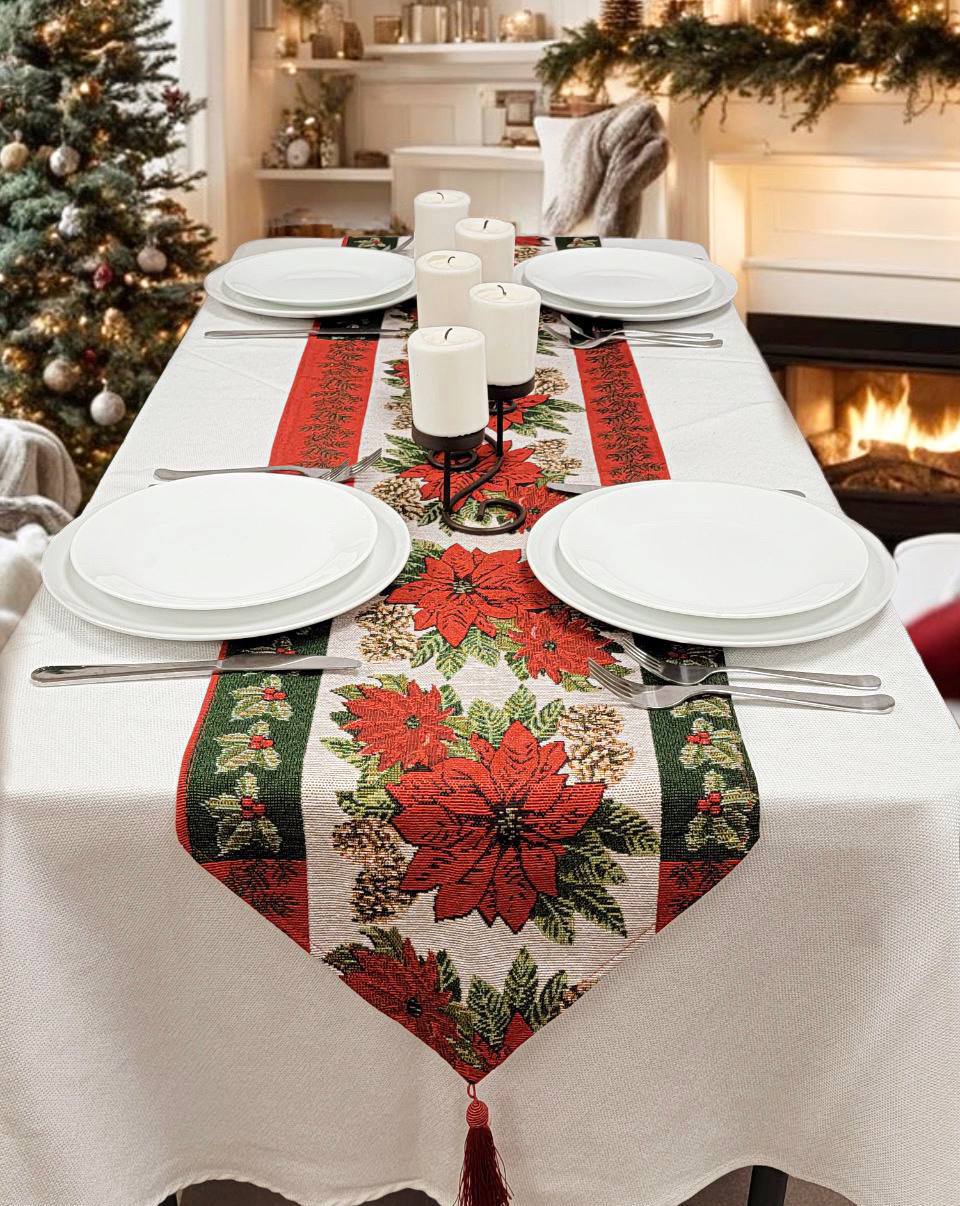 Poinsettia Christmas Table Runner