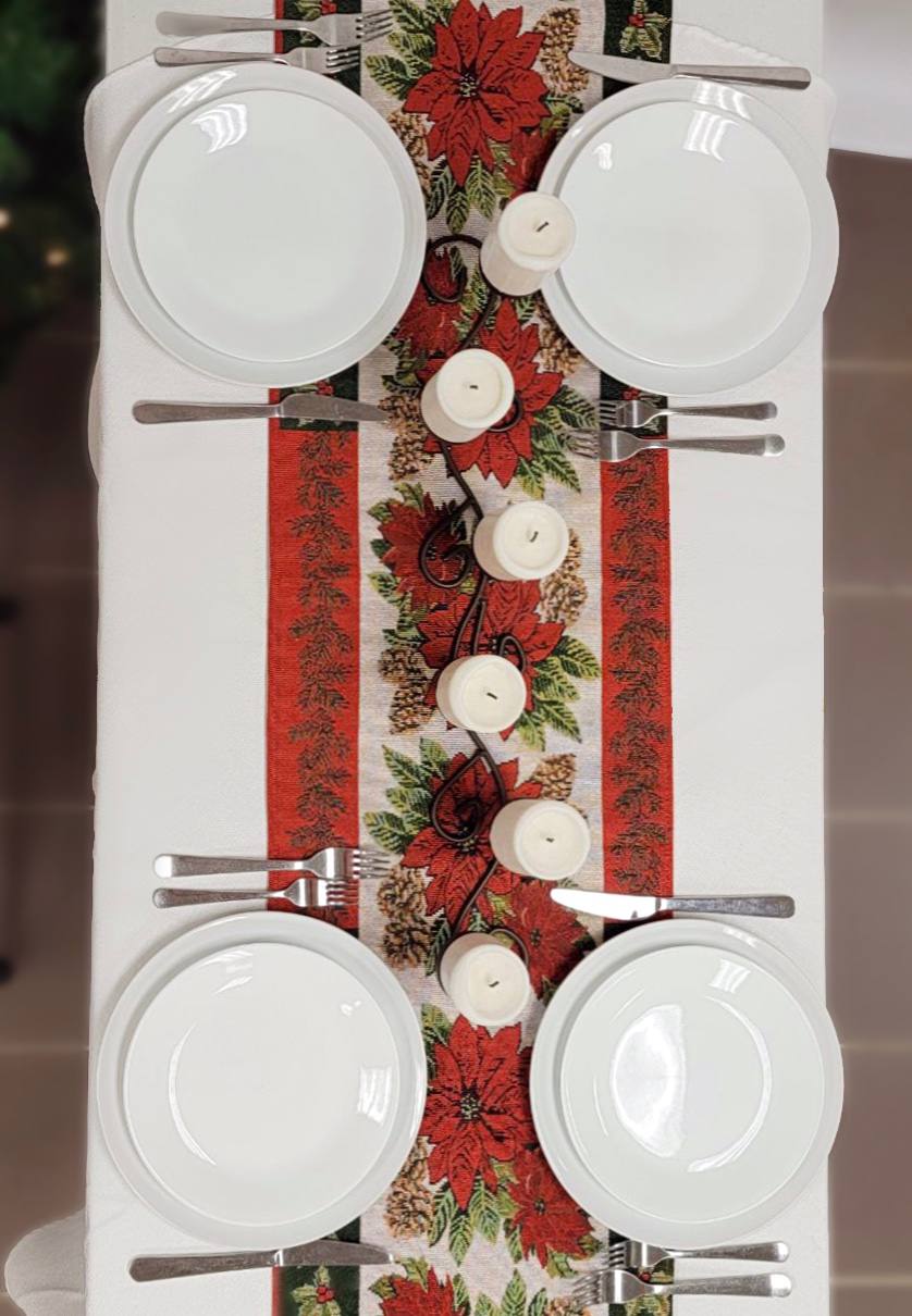 Poinsettia Christmas Table Runner
