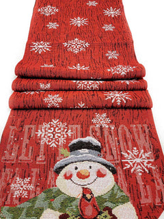 Snowman Christmas Red Table Runner