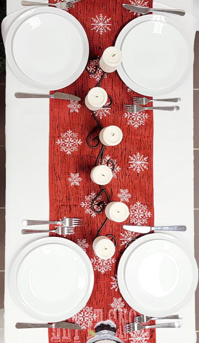 Snowman Christmas Red Table Runner