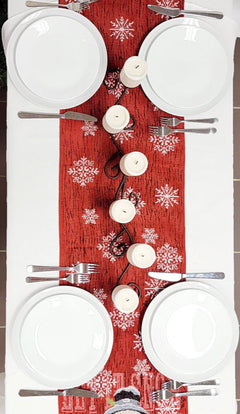 Snowman Christmas Red Table Runner