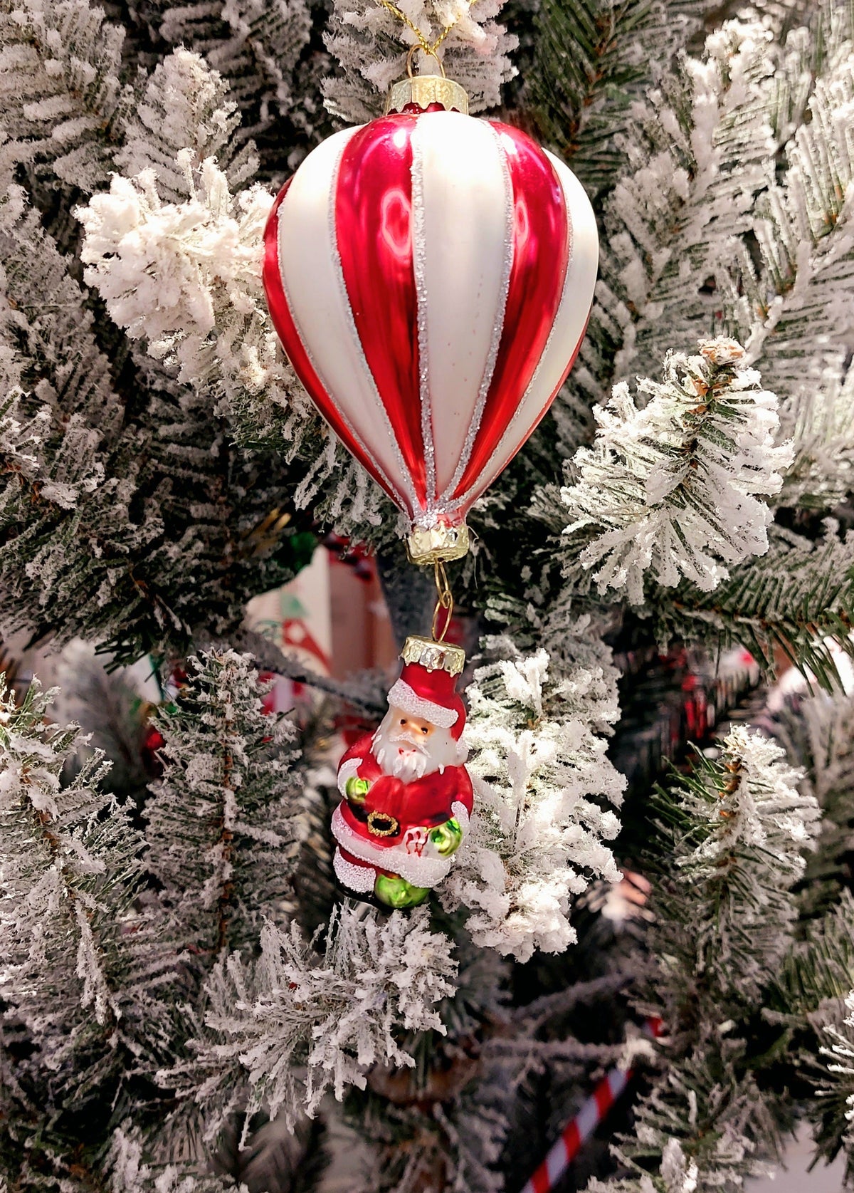 Christmas Glass Ornament - Striped Red and White Ball with Santa by Wizardi F07M3-52 HB-SY25777
