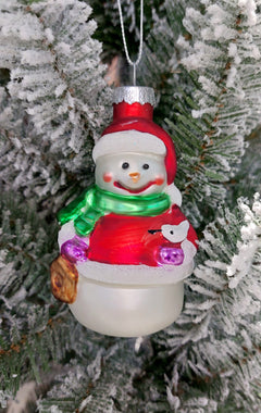 Christmas Glass Ornament - Snowman with Gift by Wizardi F07M3-22 HB-SY25297