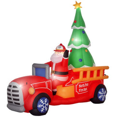Inflatable Santa Truck with Lit Christmas Tree - Holiday Outdoor Decor