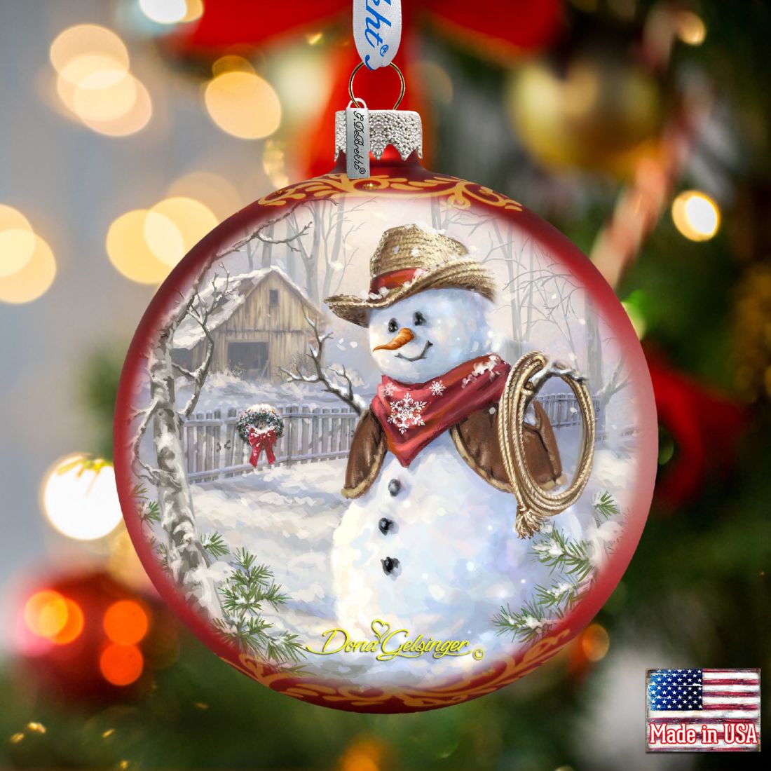 Cowboy Snowman Glass Ornament - Christmas Santa Snowman Decor