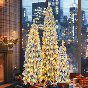 Pre-Lit Pencil Christmas Tree 3-Set, 4ft/6ft/8ft, Snow-Flocked, 290 LED Lights, White and Green