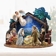 Nativity with Angel Decorative Village Eco Wood Set by D. Gelsinger Nativity Holiday Decor - 852760