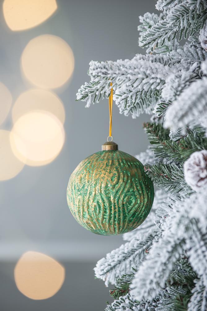 Glass Christmas Ball Ornaments with Decorative Finish - Green, Gold, Red