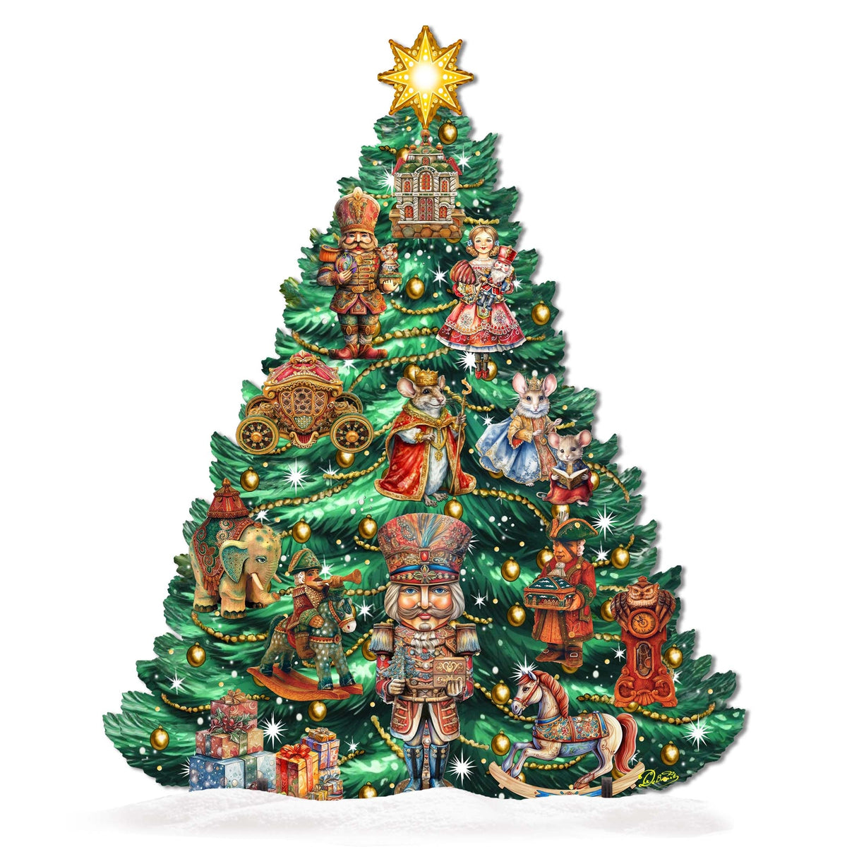 Nutcracker-Themed Christmas Tree Outdoor Indoor Decor Wooden Christmas Decoration by G. Debrekht Christmas Decor - 8191501F