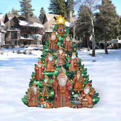 Santa-Themed Christmas Tree Outdoor Indoor Decor Wooden Christmas Decoration by G. Debrekht Christmas Decor - 8191517F