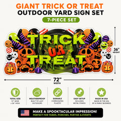 Jumbo Trick Or Treat Halloween Yard Sign Decorations – 7-Piece Outdoor Yard Card Set