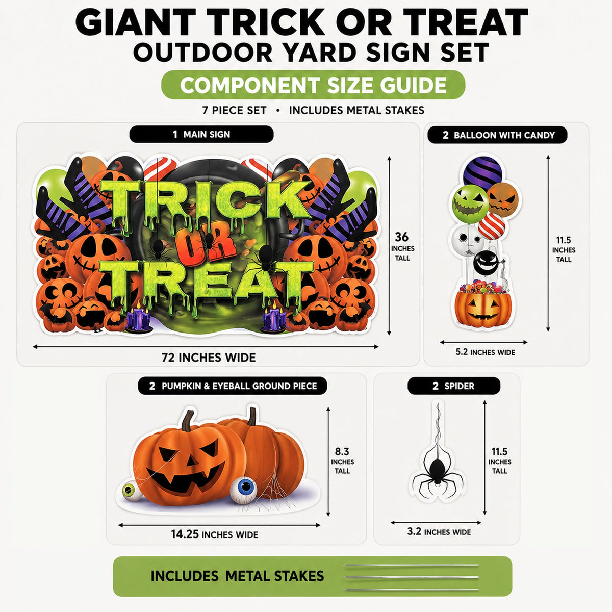 Jumbo Trick Or Treat Halloween Yard Sign Decorations – 7-Piece Outdoor Yard Card Set