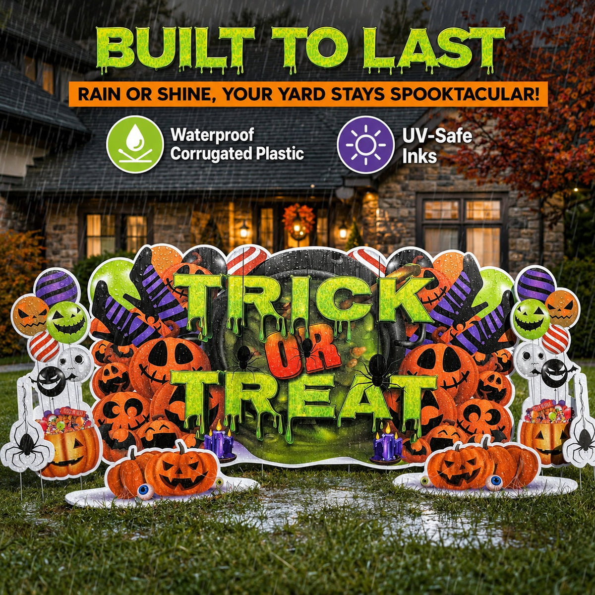 Jumbo Trick Or Treat Halloween Yard Sign Decorations – 7-Piece Outdoor Yard Card Set