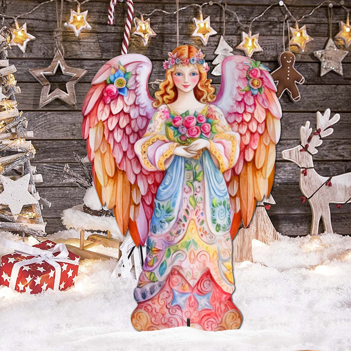 Pink Floral Angel Outdoor Decor by G. Debrekht - Nativity Holiday Decor
