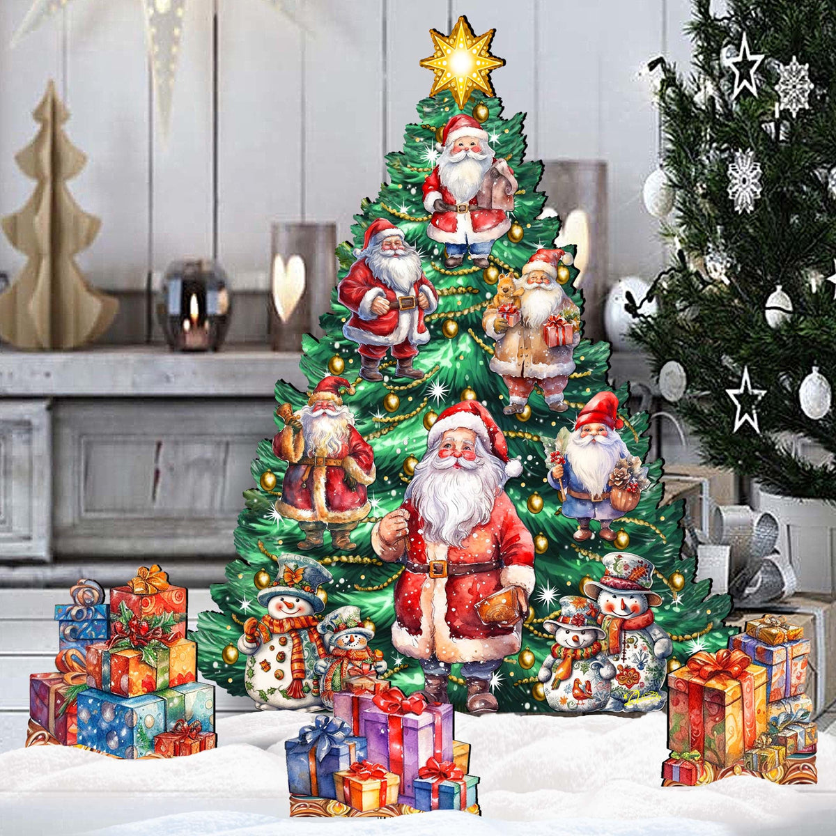 Santa Claus-Themed Christmas Tree Set Outdoor Indoor Décor Wooden Christmas Decoration by G. Debrekht Christmas Décor