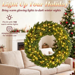 48in Pre-Lit Norwegian Spruce Christmas Wreath with 150 LED Lights - Green